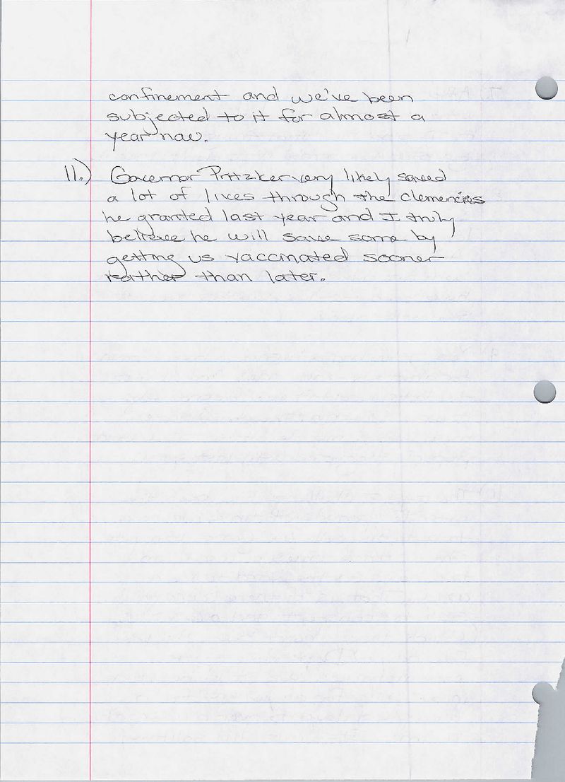 Page of letter written by Quayshaun Bailey