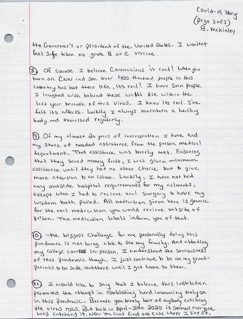 Page of letter written by Benard McKinley