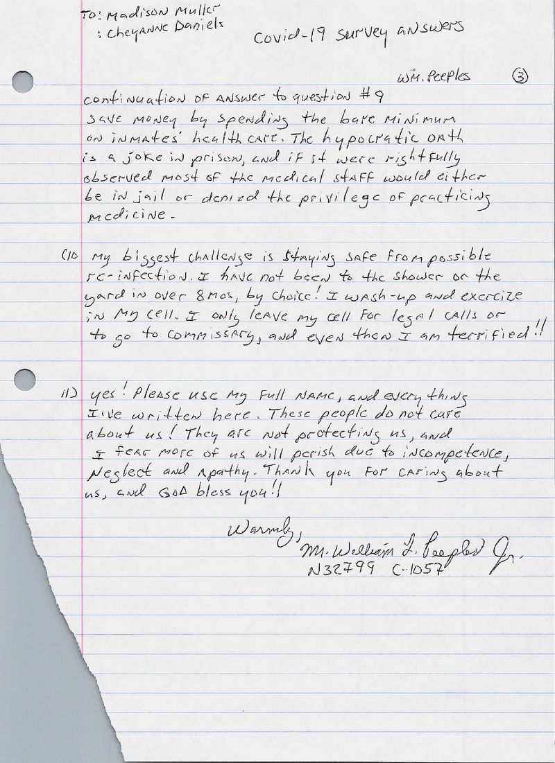 Page of letter written by William La’Roy Peeples Jr.