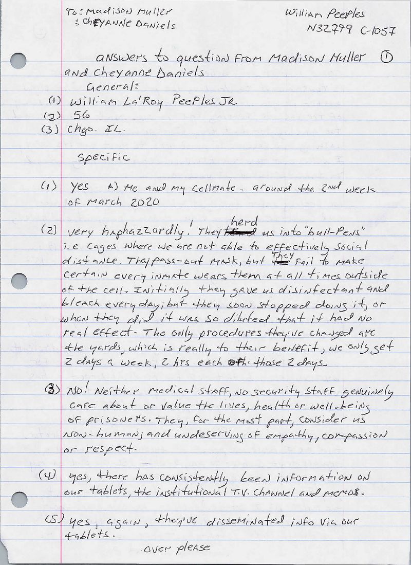Page of letter written by William La’Roy Peeples Jr.