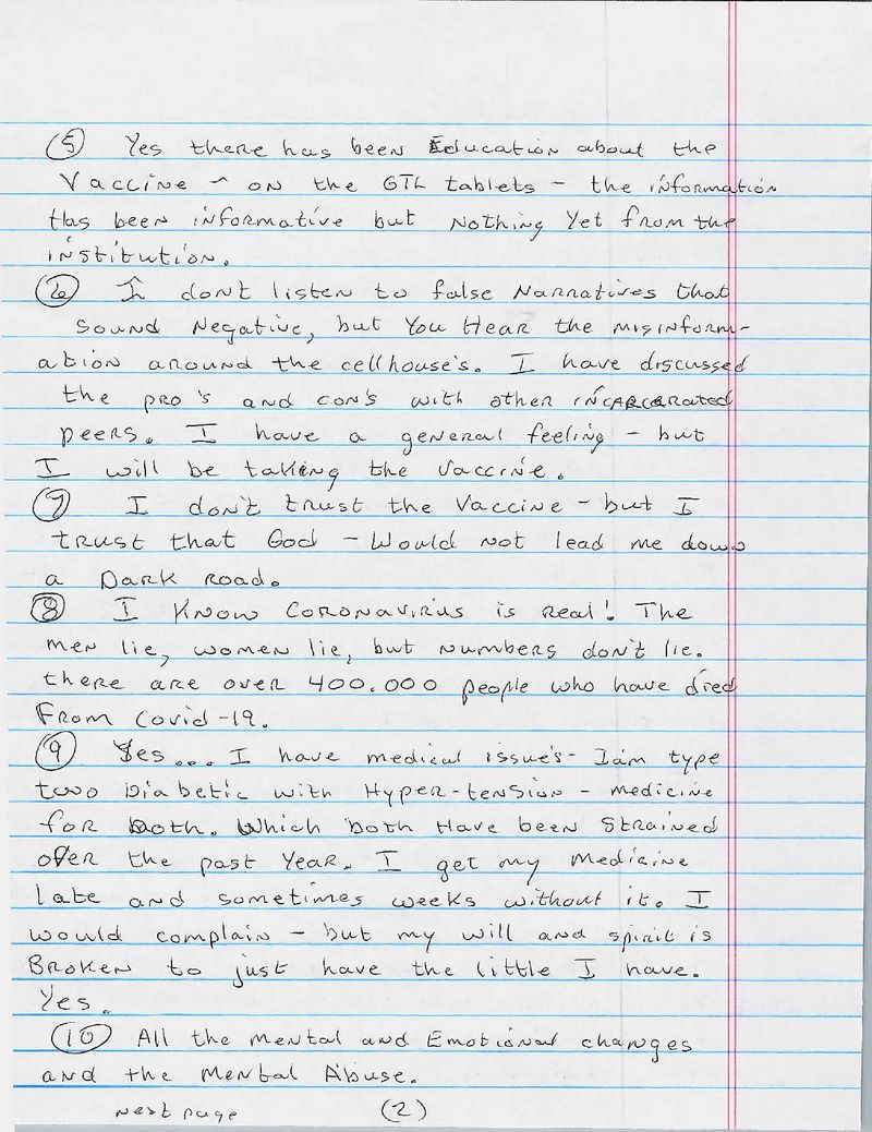 Page of letter written by Travis Tyrone Dortch