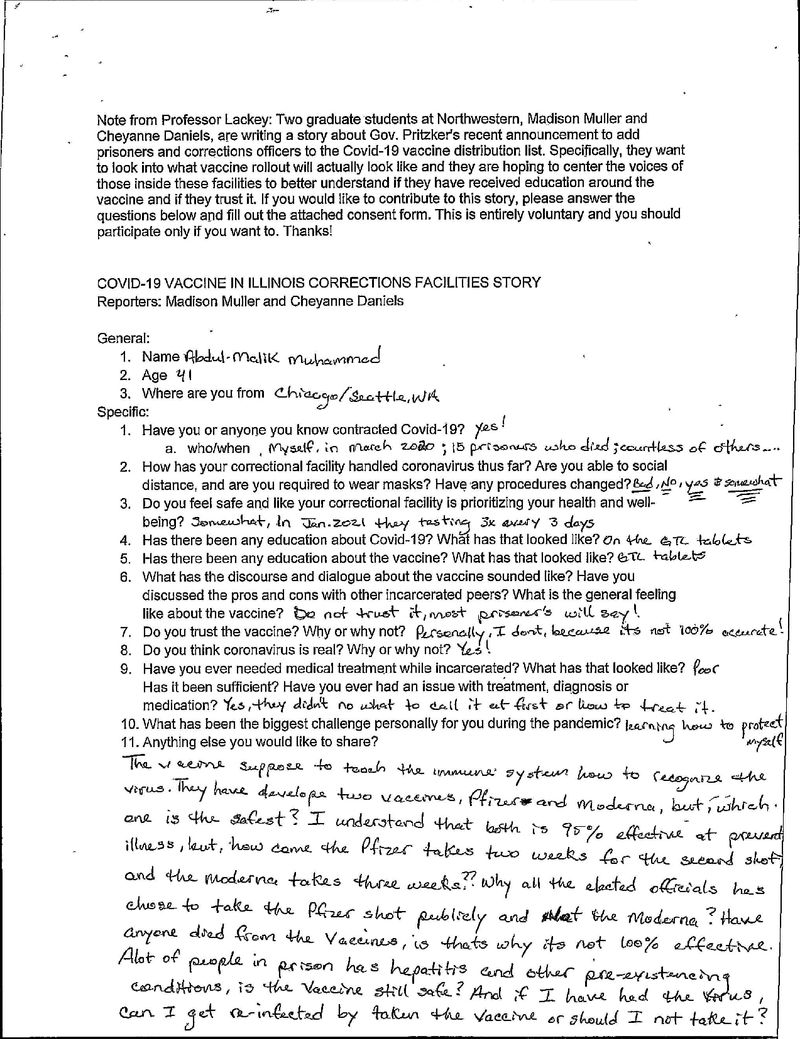 Page of letter written by Abdul-Malik Muhammad