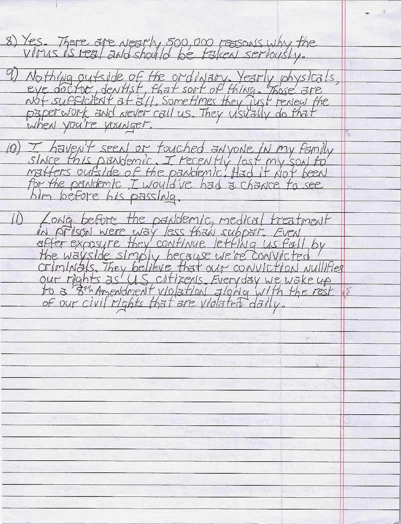 Page of letter written by LeShun Smith