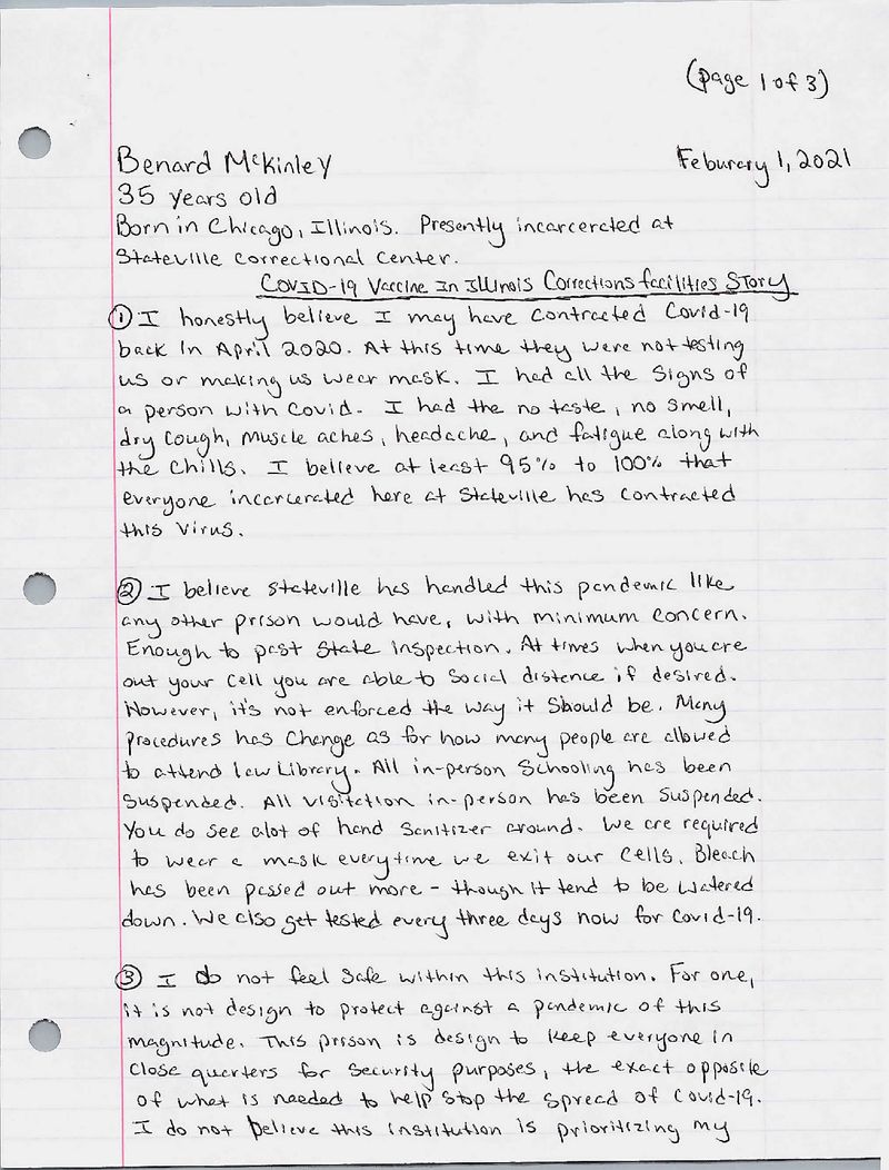 Page of letter written by Benard McKinley
